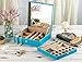 Glenor Co Jewelry Box - 28 Section Organizer with Modern Buckle Closure, Large Mirror & 2 Trays for Women Teens and Girls - Holder for Earring Ring Necklace Bracelet & Watch - PU Leather - Blue