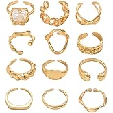NKTDWO 12-Piece Chunky Gold Ring Set for Women, Stackable Adjustable Knuckle Rings, Open Design Bold Statement Jewelry Gift Set