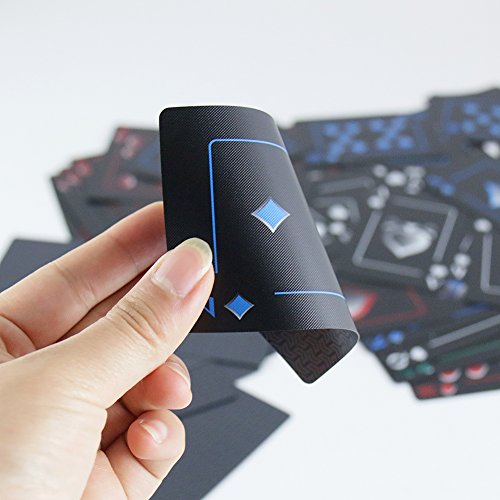 Joyoldelf Creative Playing Cards, Plastic PVC Waterproof Poker Deck of Cards with Black Backing in Box for Cardistry, Magic Trick and Party (Black) (Black) Joyoldelf Creative Playing Cards, Plastic PVC Waterproof Poker Deck of Cards with Black Backing in Box for Cardistry, Magic Trick and Party (Black) (Black)