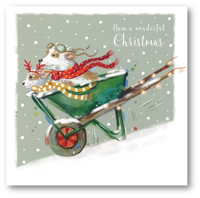 Charity Christmas Cards - A Wheelie Good Christmas - Dogs in a Wheelbarrow - Eco-Friendly and Recyclable - Pack of 10 Cards - By The Great British Card Company