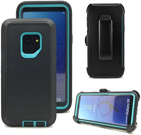 Harsel Heavy Duty Tough Rugged Hybrid Armor Scratch Resistant Full Body Military Shockproof Screenless Protective Cases Covers with Belt Clip Kickstand for Samsung Galaxy S9 Plus (Black Light Blue)