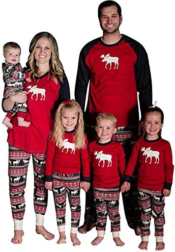 Christmas Family Elk Matching Pajamas for Mom Dad Kids Sleepwear Set Deer Nightwear (4T=3-4 Years, Kids)