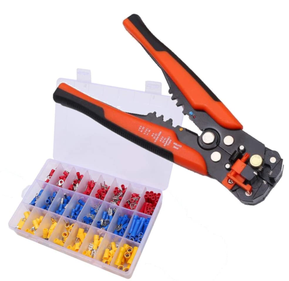 TOPWAY Wire Stripper Crimper Set 400Pcs, Automatic 10-24 AWG (0.5~6.0mm²) 8-inch Self-Adjusting Electrician Cable Wire Terminals Cutting Plier Crimping Tool Kit 416501