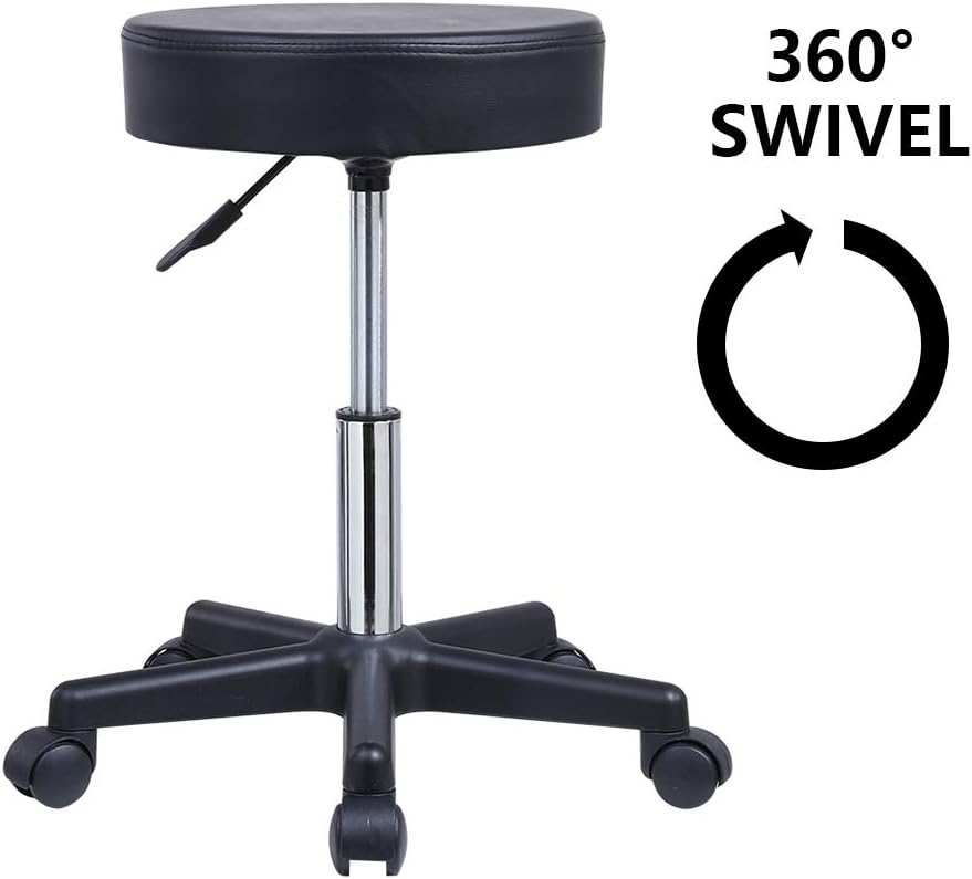 KKTONER Round Rolling Stool PU Leather Height Adjustable Swivel Drafting Work SPA Medical Salon Stools Chair with Wheels Black: Kitchen & Dining
