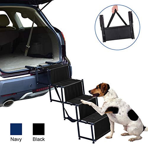 charaHOME Dog Stairs Steps for Car Foldable Metal Frame Pet Stairs Dog Ramps for Large Dogs SUV and Trucks Lightweight Portable Dog Ladder for Couch and High Bed 4 Steps Supports 100lbs - Thumbnail 7