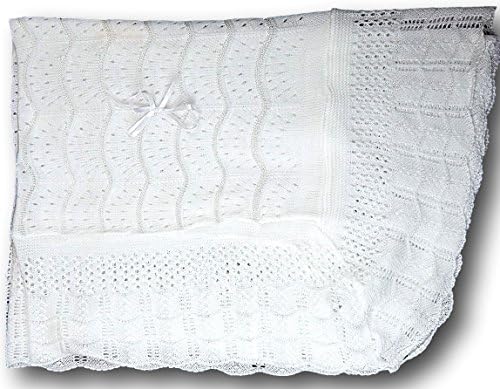 Ivory Baby Blanket, Knit Yarn, Elegant Baby Receiving Blanket, Christening Shawl Baptism, 40x50 inches, Machine Wash