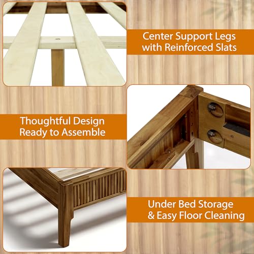 Megsu Bosk King Size Bed Frame with Headboard, Solid Acacia Wood Platform Bed, No Box Spring Need, Fluted Mid-Century Modern Design, Easy Assembly, Compatible with 8-12-14" Mattress Thickness, Walnut