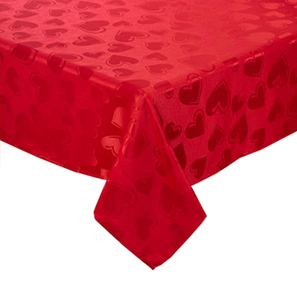 Valentine’s Day Tablecloth Red Hearts and Scroll Damask Fabric (52 x 70