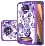 Moto Z3 Case, Moto Z3 Play Case,Yiakeng Dual Layer Waterproof Hard Slim Glitter for Girls Women Wallet Phone Cover Cases for Motorola Moto Z3 (Purple Flower)