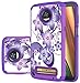Moto Z3 Case, Moto Z3 Play Case,Yiakeng Dual Layer Hard Slim Glitter for Girls Women Wallet Phone Cover Cases for Motorola Moto Z3 (Purple Flower)