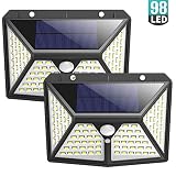 Solar Lights Outdoor 98 LED, Gixvdcu Solar Motion Sensor Lights 3 Modes 270&deg; Wide Angle IP65 Waterproof Security Wireless Wall Light for Outdoor, Garden, Patio Yard, Deck Garage, Fence (2 Pack)