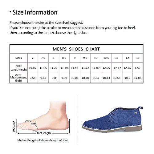 Men's Chukka Boots Genuine Suede Lace up Dersert Shoes Blue 10 - Thumbnail 7