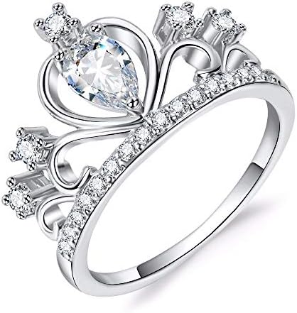 Presentski Women Crown Rings Princess Queen 18K Gold Plated Tiara Ring Tiny CZ Gift Girl Promise Ring