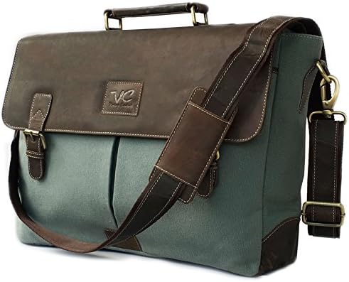 17.3" Men¡¯s Messenger Bag Vintage Canvas Leather Military Shoulder Laptop Bags By Vintage Couture