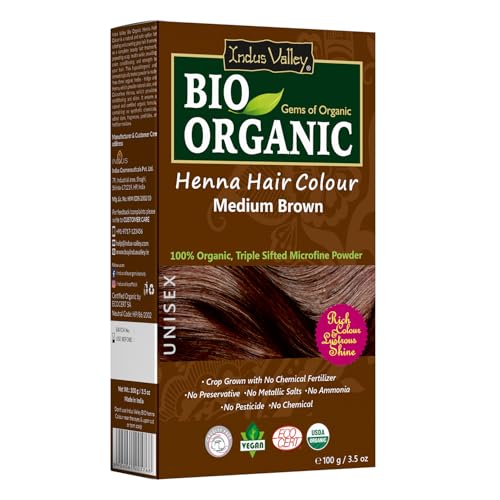 INDUS VALLEY Bio Organic Natural Henna Hair Color Medium Brown 100gm| 100% Gray Hair Coverage And Long Lasting Hair Dye | Vegan and Cruelty-Free