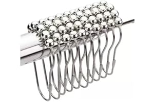 Gljufratic 12-Pack Stainless Steel Shower Curtain Grommet Hooks, Rust-Proof Metal Ring Hooks for Bathroom Decor, Easy Slide f