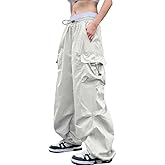 FENGQIYUNHAI Baggy Cargo Pants for Women Parachute Drawstring Ruched Track Pants Multiple Pockets Jogger Y2K Pants Beige