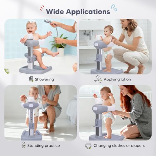Baby Bathtub with Shower Holder, Anti-Crushing, Anti-Slip, Adjustable Shower Tower for Kids Standing, Ideal Shower Support for Newborn