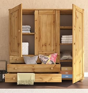 Natural Stain Low Height Solid Pine Wood Storage Cabinet