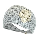 Soft Winter Pearls & Flower Ear Warmer Headband, Adjustable Chunky Knit Headwrap