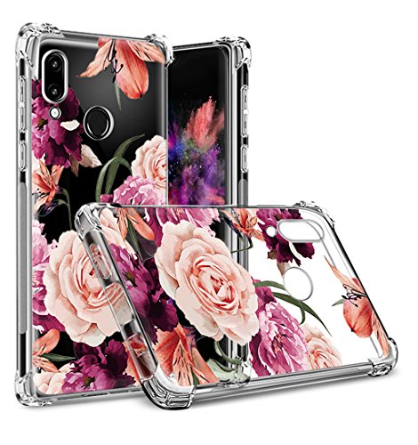 Huawei Honor 8X Case,Honor 8X Case with Flower,LUOLNH Slim Shockproof Clear Floral Pattern Soft Flexible TPU Back Cover for Huawei Honor 8X(Purple)