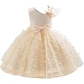 IDOPIP Flower Girl Butterfly Bowknot Tutu Dress for Kids Baby Birthday Wedding Party Dresses Toddler Pageant Tulle Gown 1-6T