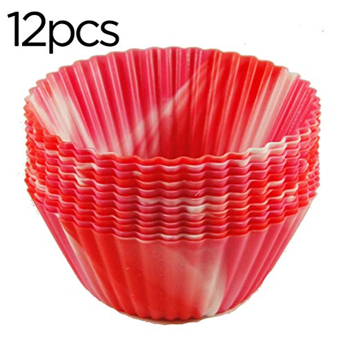 12 Pcs Silicone Cupcake Molds, Reusable Muffin Forms Molds Cupcake Holders for Muffins Pudding Cakes Baking - Red - Thumbnail 6