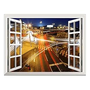 Removable Wall Sticker/Wall Mural - City Traffic at Night | Creative Window View Wall Decor - 24"x32"