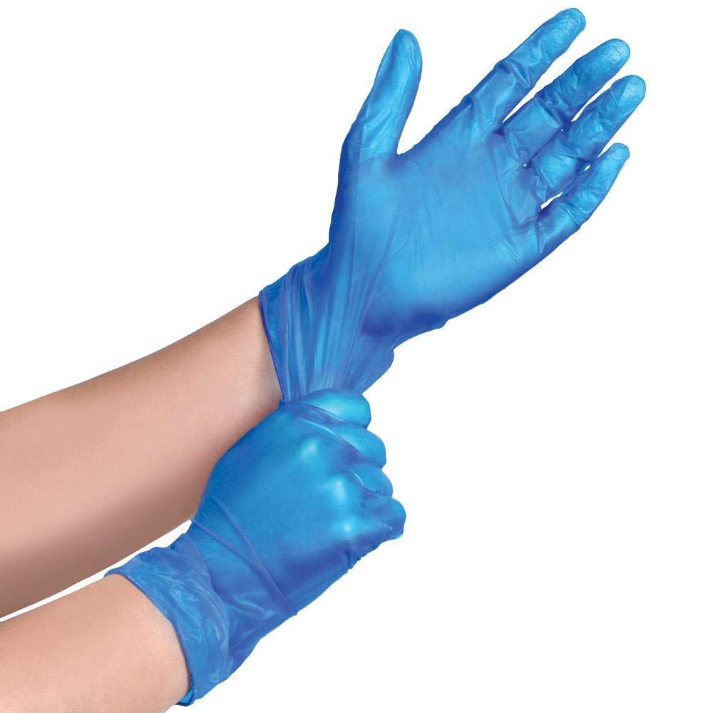 100 (1 Box) x BLUE Vinyl PRE - POWDERED Gloves Disposable Food Medical etc. (Large)