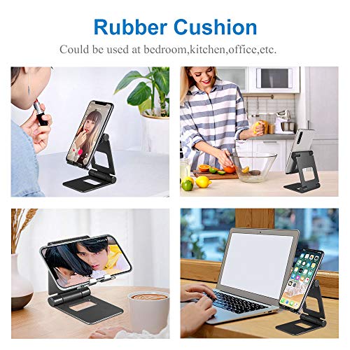 Smyidel Desk Phone Holder Multi-Angle Foldable Adjustable Cell Phone Tablet Desk Stand Mount Holder for Cellphones iPhone Samsung and Tablet (Black)