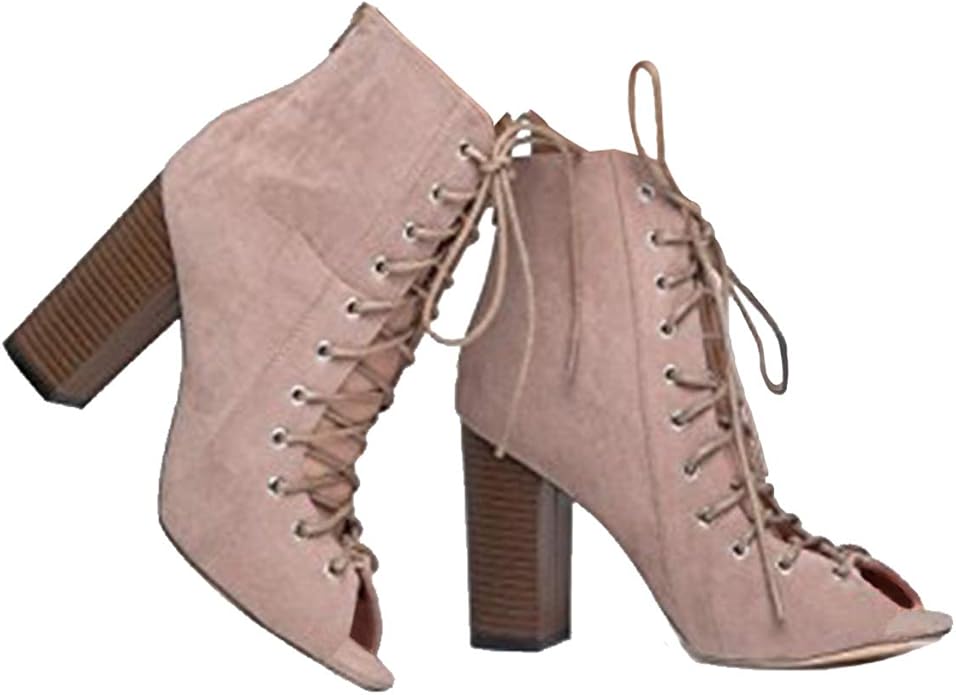 chunky heel plain open toe side zipper casual platform boots