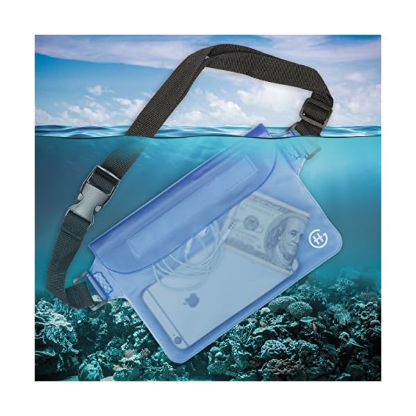 Waterproof-Waist-Pouch-by-Hydro-Gizmos-Large-Travel-Bag-with-Adjustable-Long-Waist-Strap-Buckle-Transparent-Blue-3-Zipper-Design–Lightweight-PVC-Touch-Screen-Sensitive-Keeps-Everything-Dry Waterproof-Waist-Pouch-by-Hydro-Gizmos-Large-Travel-Bag-with-Adjustable-Long-Waist-Strap-Buckle-Transparent-Blue-3-Zipper-Design–Lightweight-PVC-Touch-Screen-Sensitive-Keeps-Everything-Dry