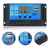 30A Solar Charge Controller ,Floureon 12V/24V Solar Panel Battery Intelligent Regulator with Dual USB Port LCD Overload Protection-Blue