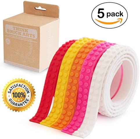 Think Brick Arts lego tape compatible educational building block tape strip rolls self-Adhesive loops non-toxic food grade silicone toys for kids and adults reusable multi colour (Warm Pack)