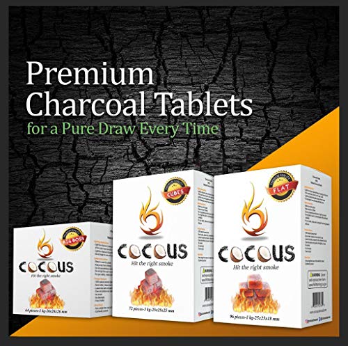 COCOUS NATURAL FLAT COCONUT CHARCOAL INCENSE HOOKAH SHISHA NARGUILE COAL COCONUT SHELL BRIQUETTE COALS 1KG – 96 PIECES 25X25X18MM FLATS
