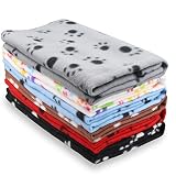 Eagmak Cute Dog Cat Fleece Blankets with Pet Paw Prints for Kitten Puppy and Small Animals Pack of 6 (Black, Brown, Blue, Grey, red and White)