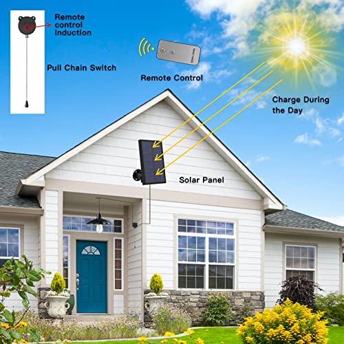 MEIHONG Solar Shed Lights, Solar Pendant Lights, Solar Barn Light, Retro Solar Chandelier Indoor & Outdoor Gazebo Lights with Remote Control and Pull Chain for Garden Yard Patio Balcony Porch Shed