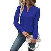 Vanfany Women Tops Blouse Causal Shirts Puff Long Sleeve Tunic V Neck