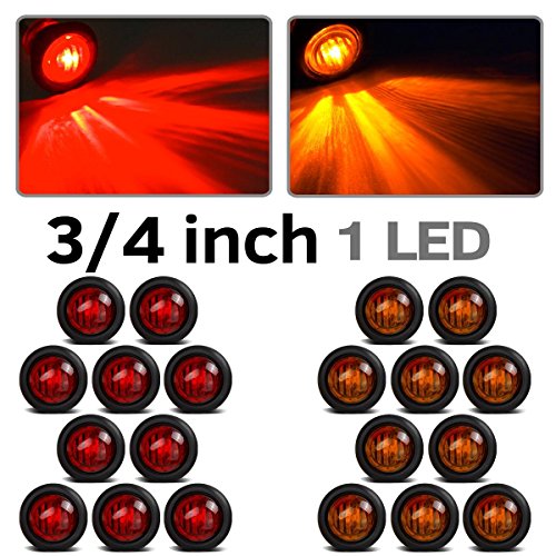 Partsam 20 x 3/4″ Red / Amber Led Clearance Marker Bullet Truck Trailer Turn Signal Light New Version