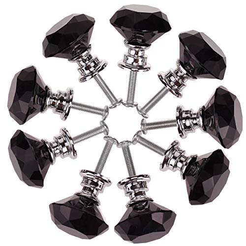 image for AKRover 10 Pcs Crystal Glass Cabinet Knobs 30mm Diamond Shape Drawer K