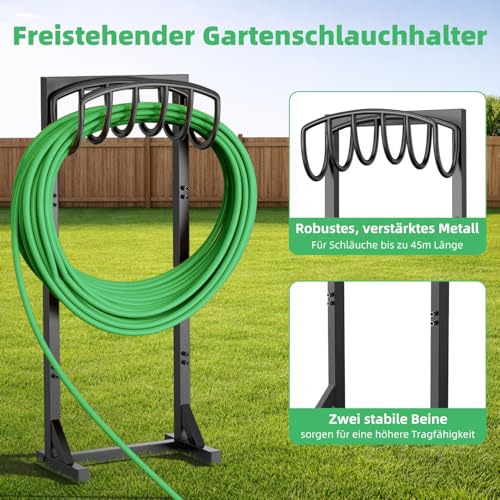 iRhodesy Garden Hose Holder Freestanding 43 Inch Heavy Duty Free Standing Water Hose Holder with 4 Spikes Garden Hose Holder for Up to 45m Hose for Garden Lawn Patio