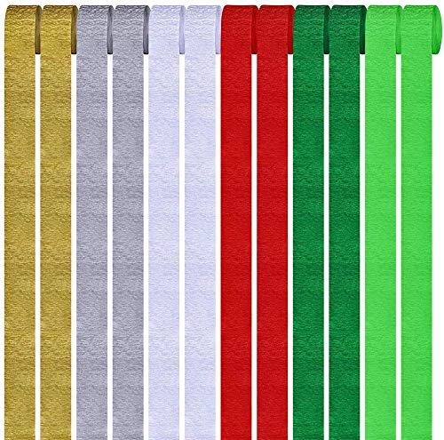 12 Rolls 324 Yards 6 Colors Christmas Party Streamers Photo Booth Backdrop Decorations Crepe Paper Streamer Red Festive Green White Gold Silver Streamers Decorative Streamers 1.8" W x 27 Yard/roll for