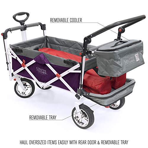 Creative Outdoor Push Pull Collapsible Folding Wagon Stroller Cart for Kids | Silver Series | Beach Park Garden & Tailgate | Purple