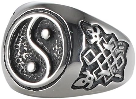 Men's Stainless Steel Tai Chi Gossip Pattern Ancient Chinese Character Buddhist Scriptures Ring (9)