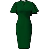 Memoriesea Women's Elegant Ruffle Sleeve Formal Party Cocktail Pencil Midi Dress