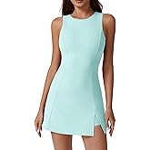 QINSEN Womens Crew Neck Tennis Dress Sleeveless Side Slit Golf Athletic Dress Build in Shorts with Pockets