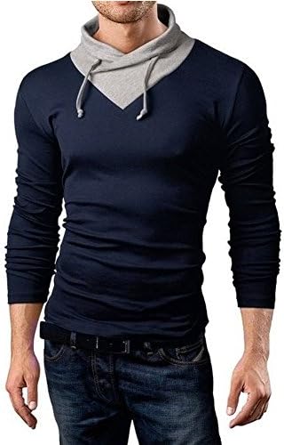 Fashion Long Sleeve Tshirt Slim Tee Tops Casual Mens (Asian XL, Blue)