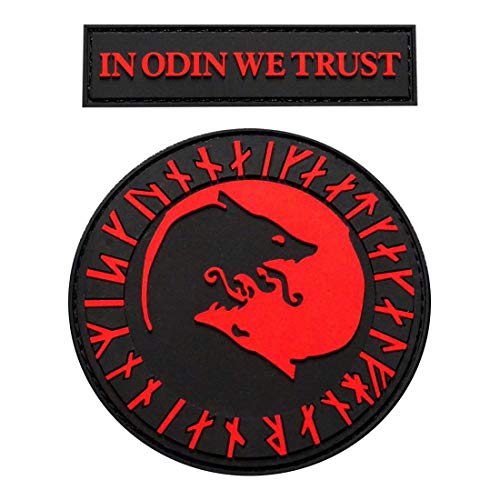 in Odin We Trust Viking Úlfhédnar No Mercy Only Violence Wolf Odin God Patch (PVC Rubber-Red/Blk)