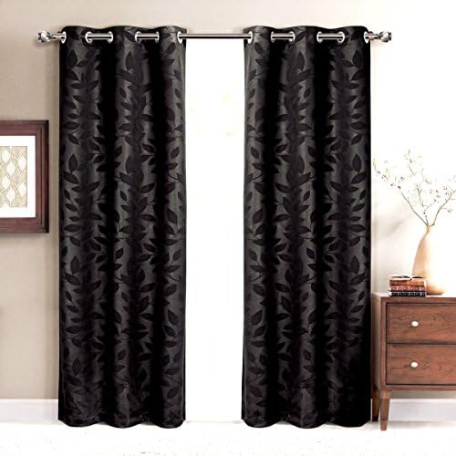 Pair of Two Room Darkening Window Panels, Elegant and Contemporary Virginia Blackout Grommet Top Thermal Insulated Draperies. Set of Two Black 37" by 63" Panels (74" by 63" Pair)