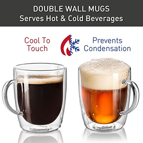 Beer Glasses Mugs for Freezer with Handle 17oz Double Wall Glass